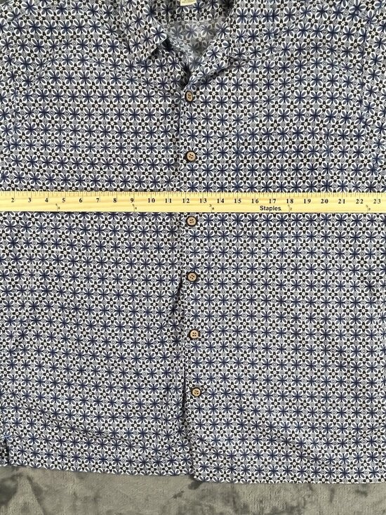 Adirondack Short Sleeve Paisley Button Up Shirt Men's XL Blue Floral Retro - Picture 6 of 7